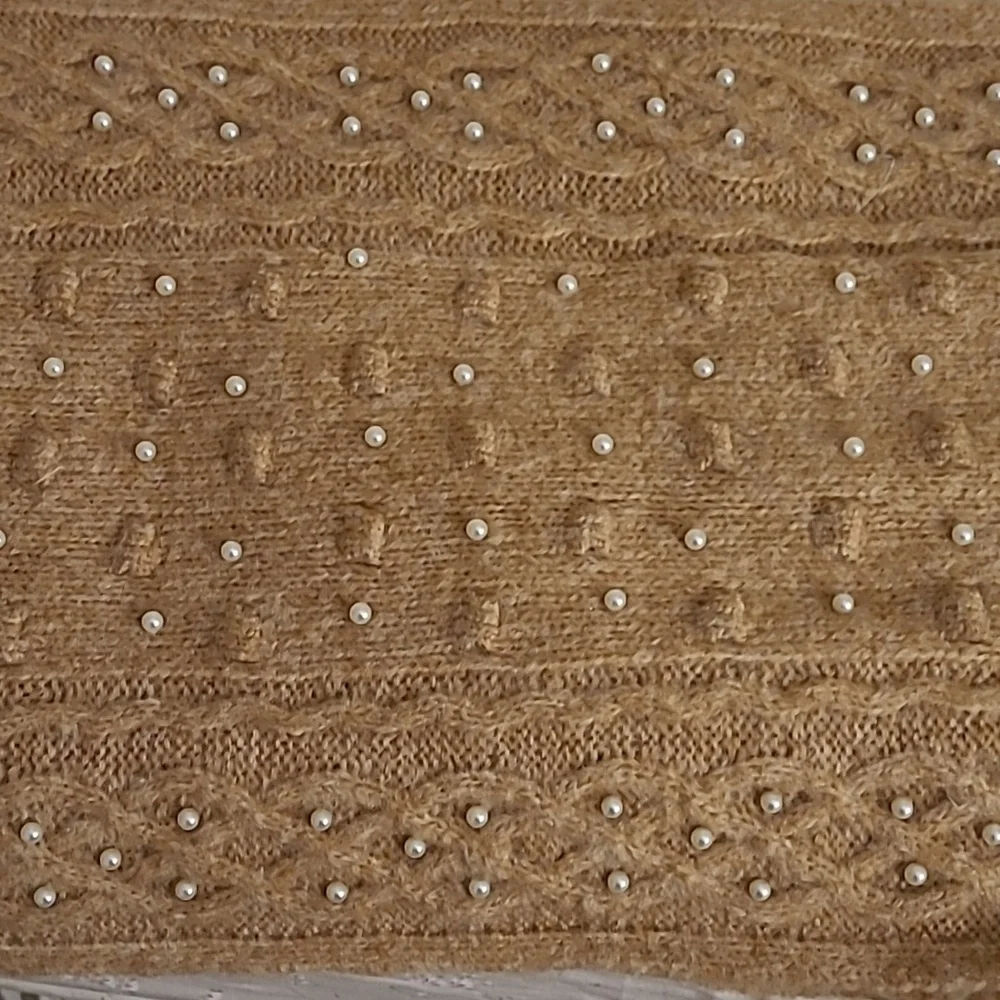 Zara Oversized Pearl Embellished Knit Scarf - NEW